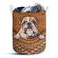 English Bulldog Dog Rattan Texture Laundry Basket For Bathroom Bedroom Storage