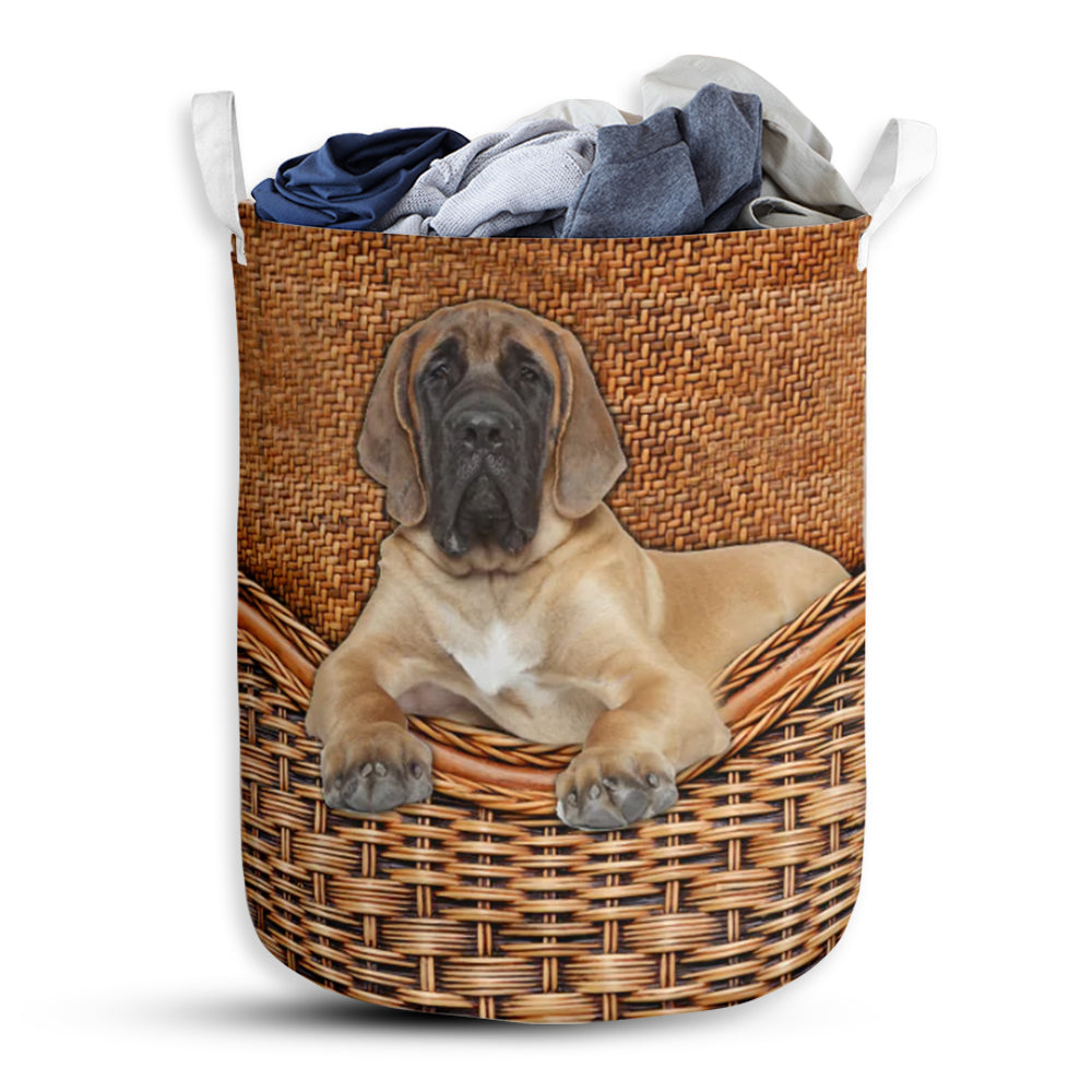 English Mastiff Dog Rattan Texture Laundry Basket For Bathroom Bedroom Storage