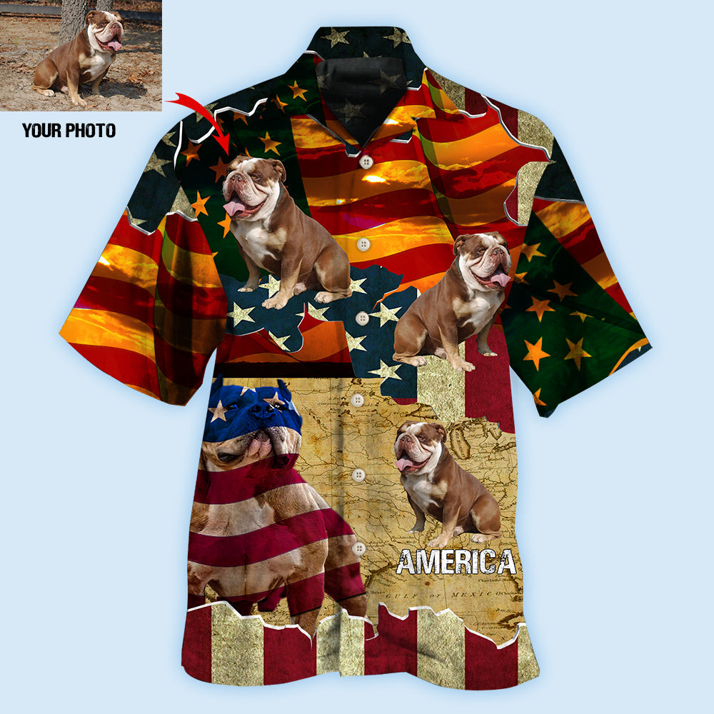 English Bulldog American Sunset Custom Photo Hawaiian Shirt Design View For Casual Summer Styling