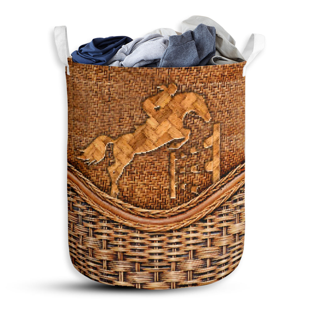 Equestrian Rattan Texture Laundry Basket For Bathroom Bedroom Storage