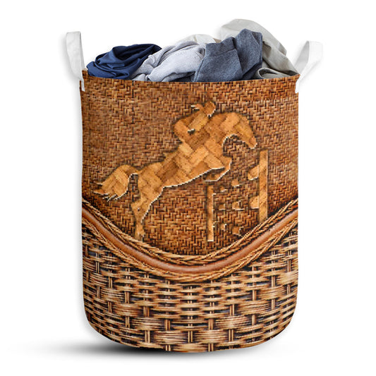 Equestrian Rattan Texture Laundry Basket For Bathroom Bedroom Storage