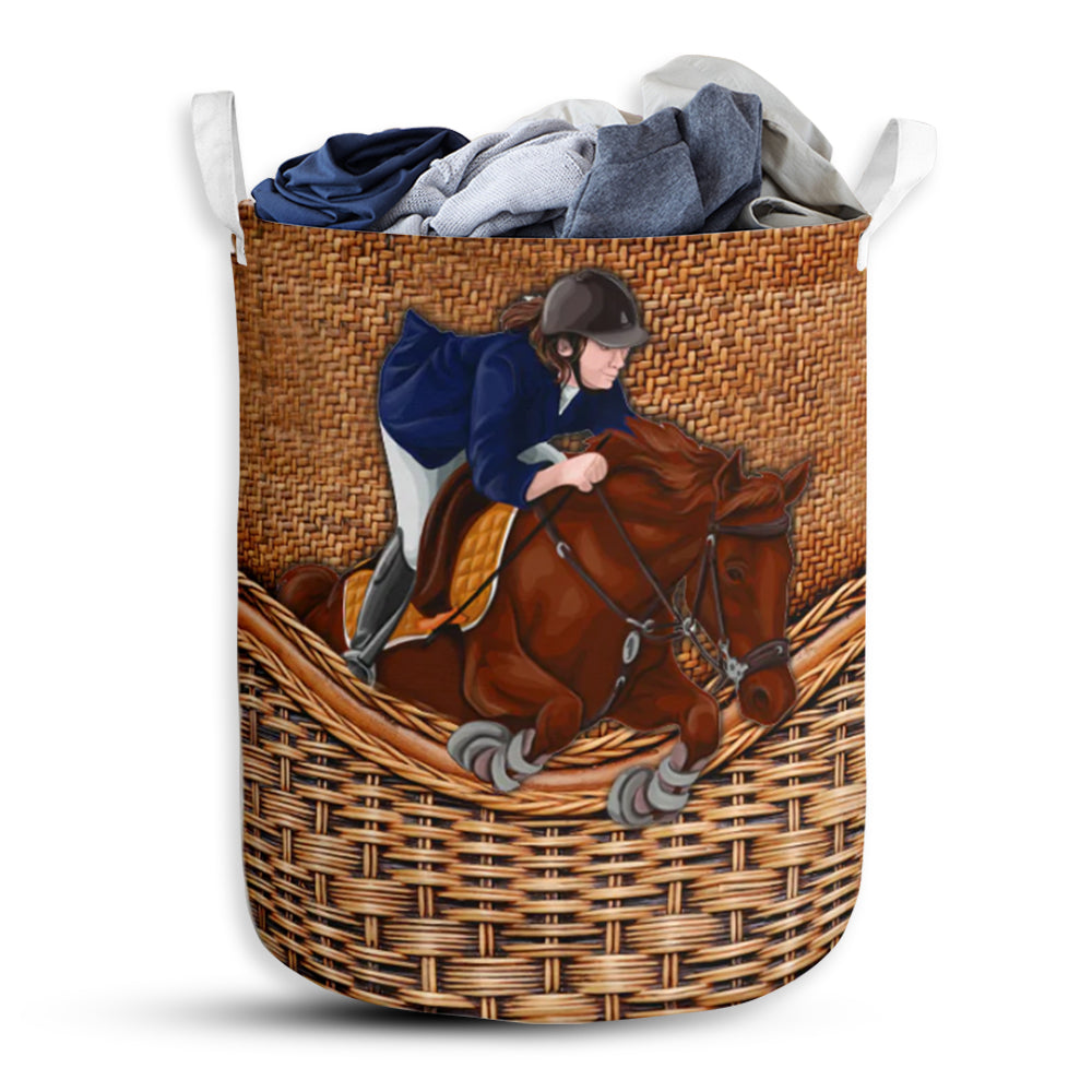Horse Equestrian Rattan Texture Laundry Basket For Bathroom Bedroom Storage