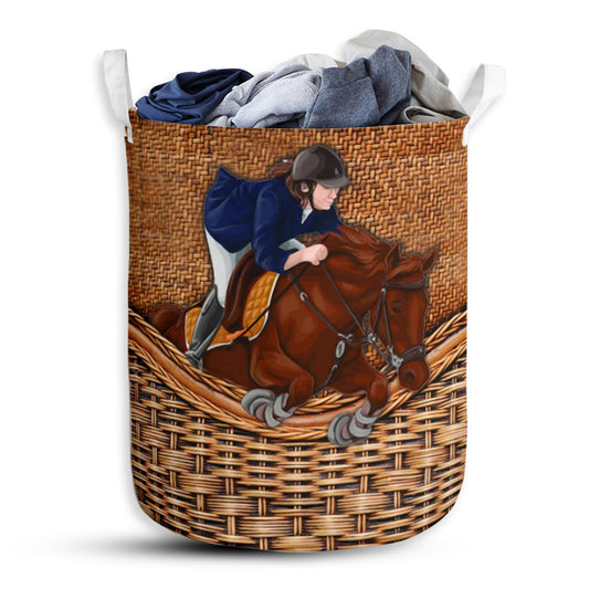 Horse Equestrian Rattan Texture Laundry Basket For Bathroom Bedroom Storage
