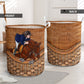 Horse Equestrian Rattan Texture Laundry Basket For Room Home Organizer
