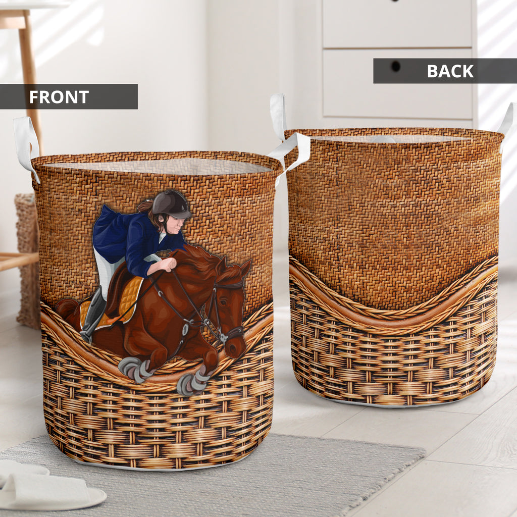 Horse Equestrian Rattan Texture Laundry Basket For Room Home Organizer