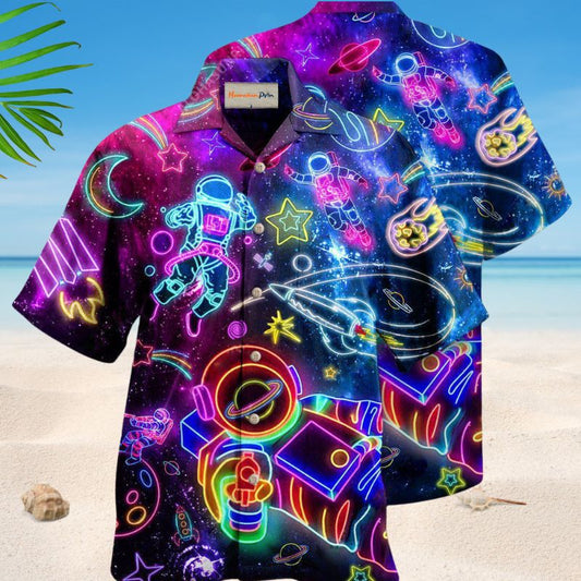 Escape To The Stars Astronaut Hawaiian Shirt For Summer Vacation Beach Travel And Relaxed Casual Wear