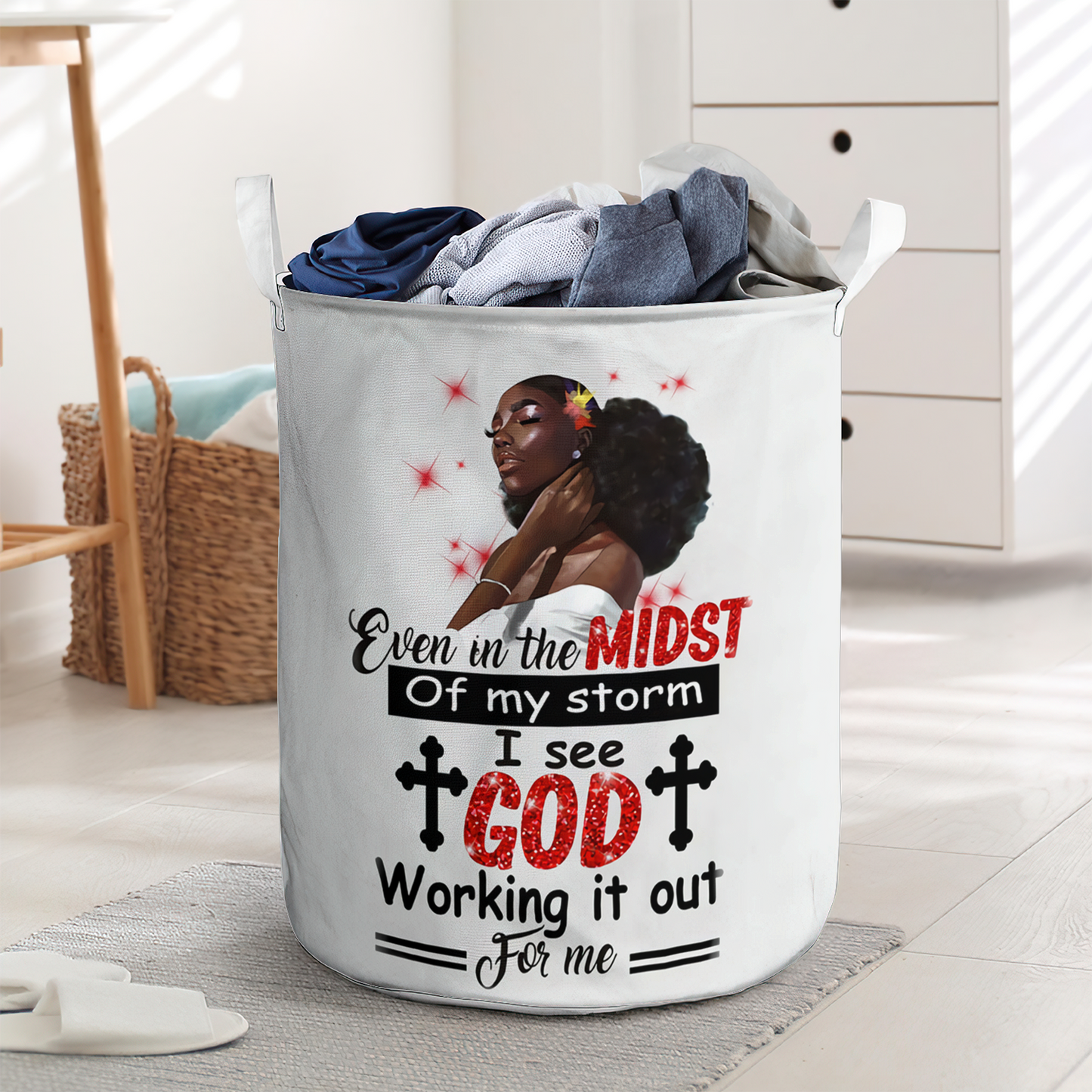 Even In The Midst Black Woman Laundry Basket For Bathroom Bedroom Storage