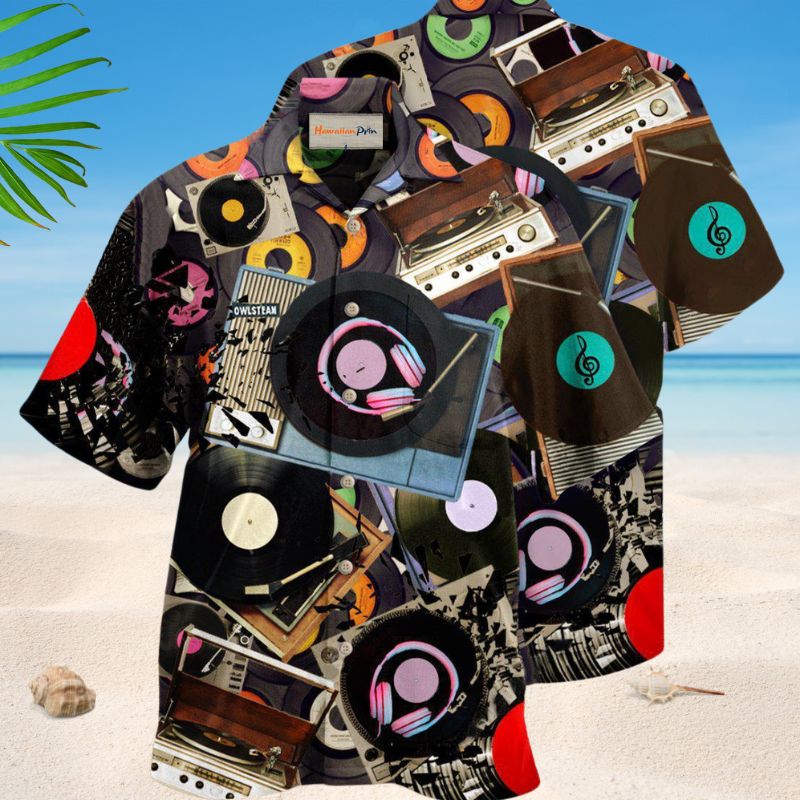 Retro Record Player Melody Hawaiian Shirt For Music Lovers Resort Travel And Casual Warm Weather Wear