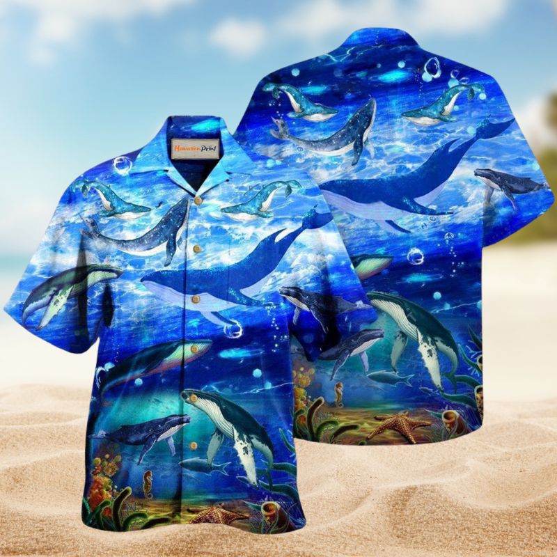 Cheerful Whale Ocean Hawaiian Shirt For Island Getaways Beach Parties And Comfortable Vacation Style