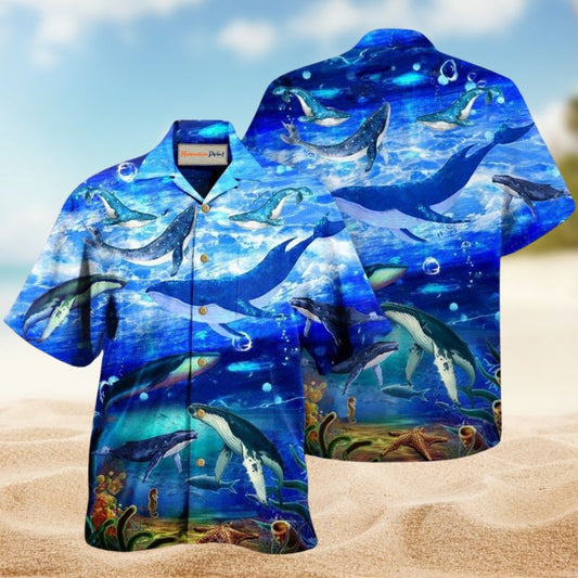 Cheerful Whale Ocean Hawaiian Shirt For Island Getaways Beach Parties And Comfortable Vacation Style
