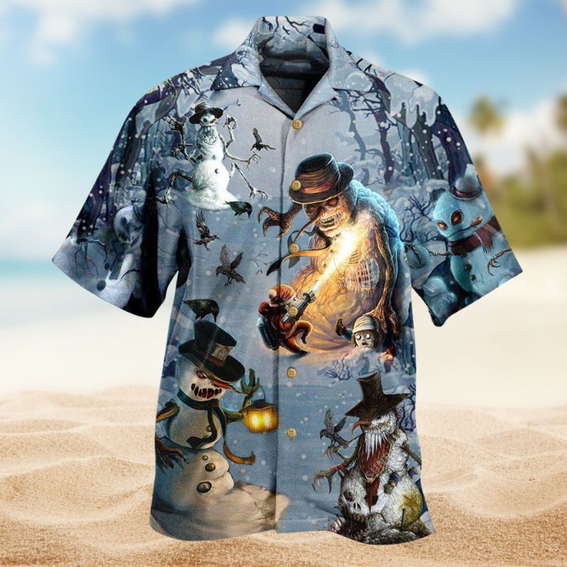 Evil Snowman Hawaiian Shirt For Coastal Adventures Outdoor Gatherings And Casual Warm Weather Wear