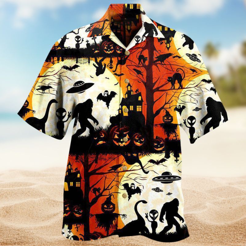 Ew People Bigfoot UFO Hawaiian Shirt For Summer Gatherings Island Travel And Comfortable Casual Wear