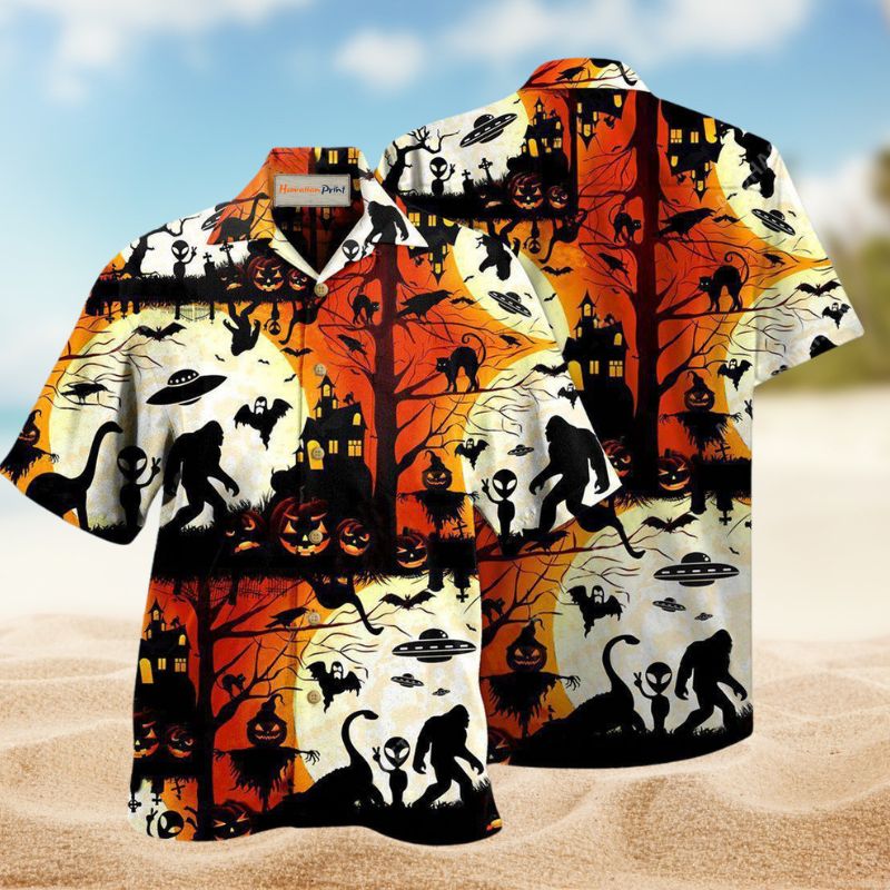 Ew People Bigfoot UFO Hawaiian Shirt For Summer Gatherings Island Travel And Comfortable Casual Wear