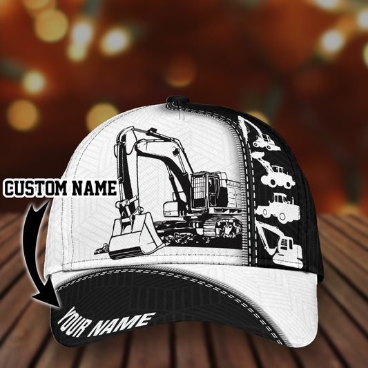 Excavator Black White Personalized Classic Cap For Everyday Accessories Vacations And Outdoor Fun