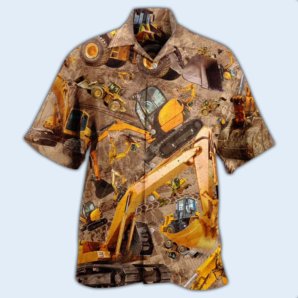 Excavator Hawaiian Shirt With All Over Print For Resort Getaways Summer Adventures And Casual Gifting