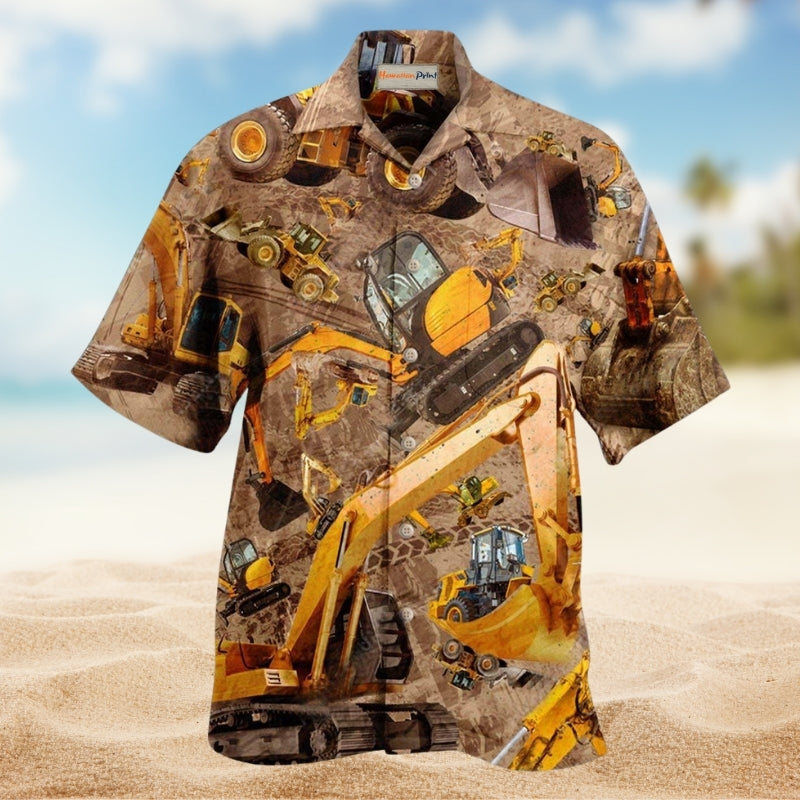 Hardworking Excavator Hawaiian Shirt For Coastal Travel Outdoor Events And Casual Warm Weather Style