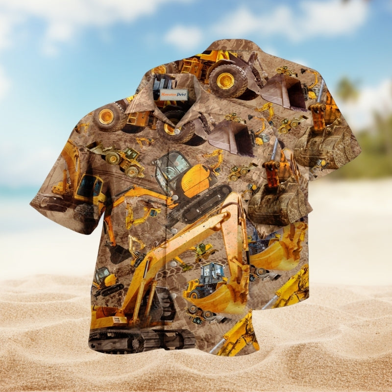 Hardworking Excavator Hawaiian Shirt For Coastal Travel Outdoor Events And Casual Warm Weather Style