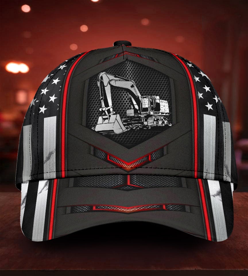Excavator Red Flag Carbon Classic Cap For Outdoor Events Beach Travel And Relaxed Daily Style