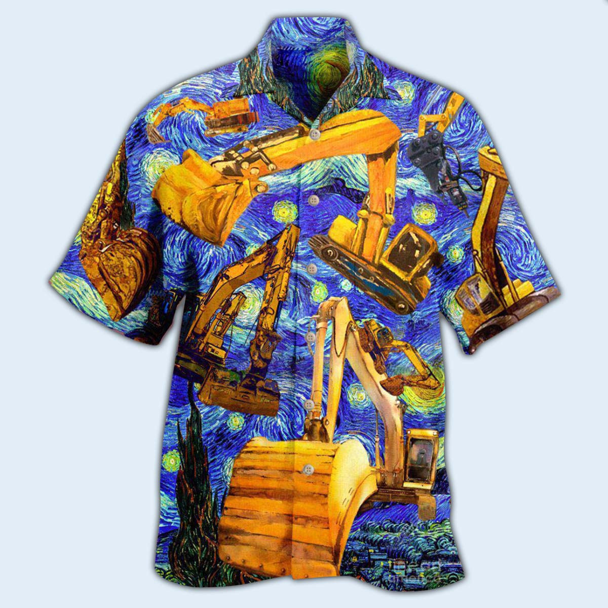 Excavator Hawaiian Shirt With All Over Print For Coastal Adventures Summer Events And Everyday Comfort