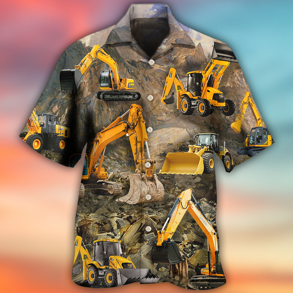 Excavator Mountain Hawaiian Shirt Artwork Detail For Tropical Trips And Casual Outings