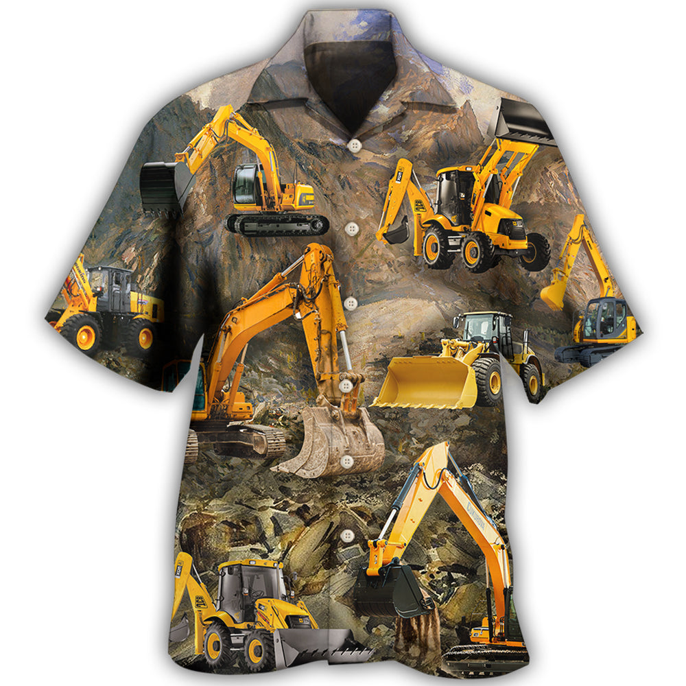 Excavator Construction Heavy Equipment Hawaiian Shirt Resort Outfit View For Warm Weather Events
