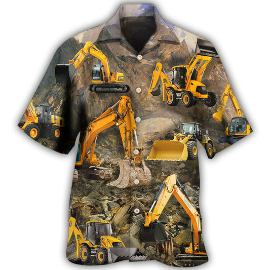 Excavator Construction Heavy Equipment Hawaiian Shirt Resort Outfit View For Warm Weather Events