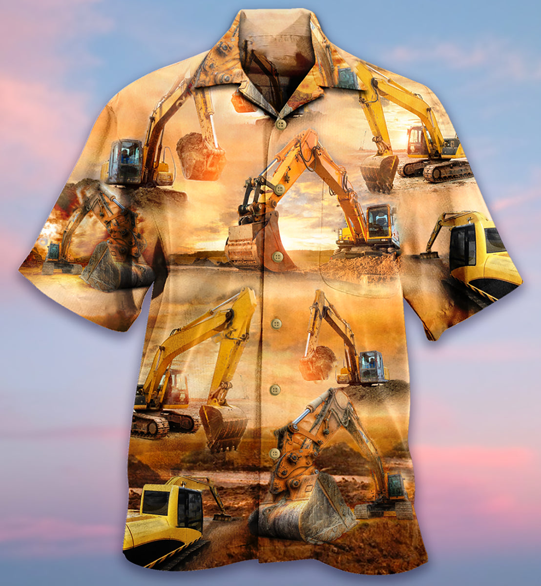 Excavator Hawaiian Shirt With All Over Print For Tropical Travel Beach Gatherings And Comfortable Wear