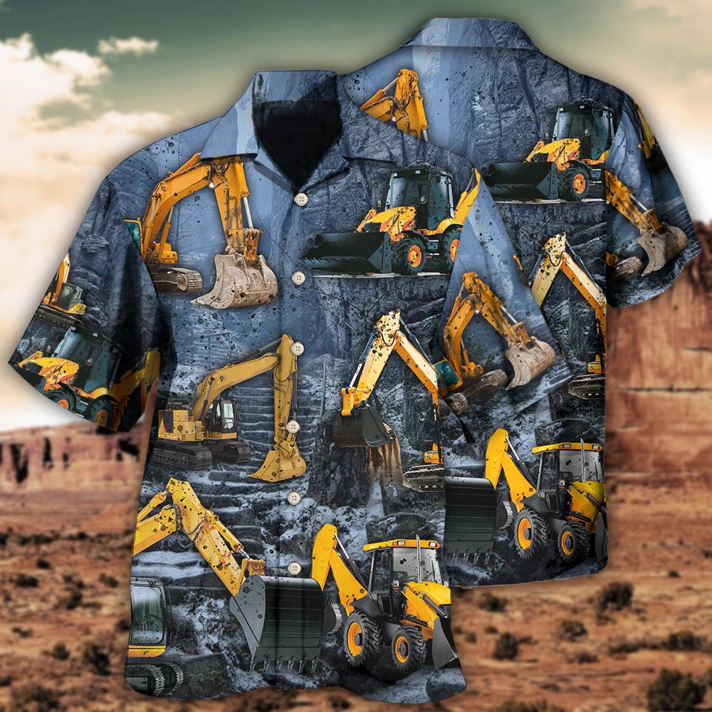 Excavator Strong Power Hawaiian Shirt Pattern Detail For Vacation Travel And Daily Wear