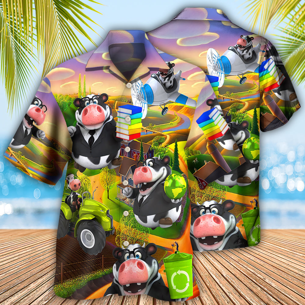 Cow And Agricultural Teacher Hawaiian Shirt With Detailed Graphic For Coastal Trips Outdoor Events And Relaxed Summer Wear