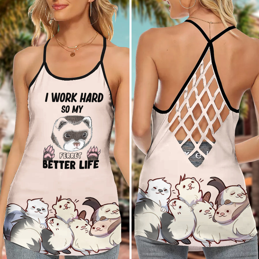 Ferret Hard Work Funny Hollow Tank Top For Yoga Workouts And Casual Wear