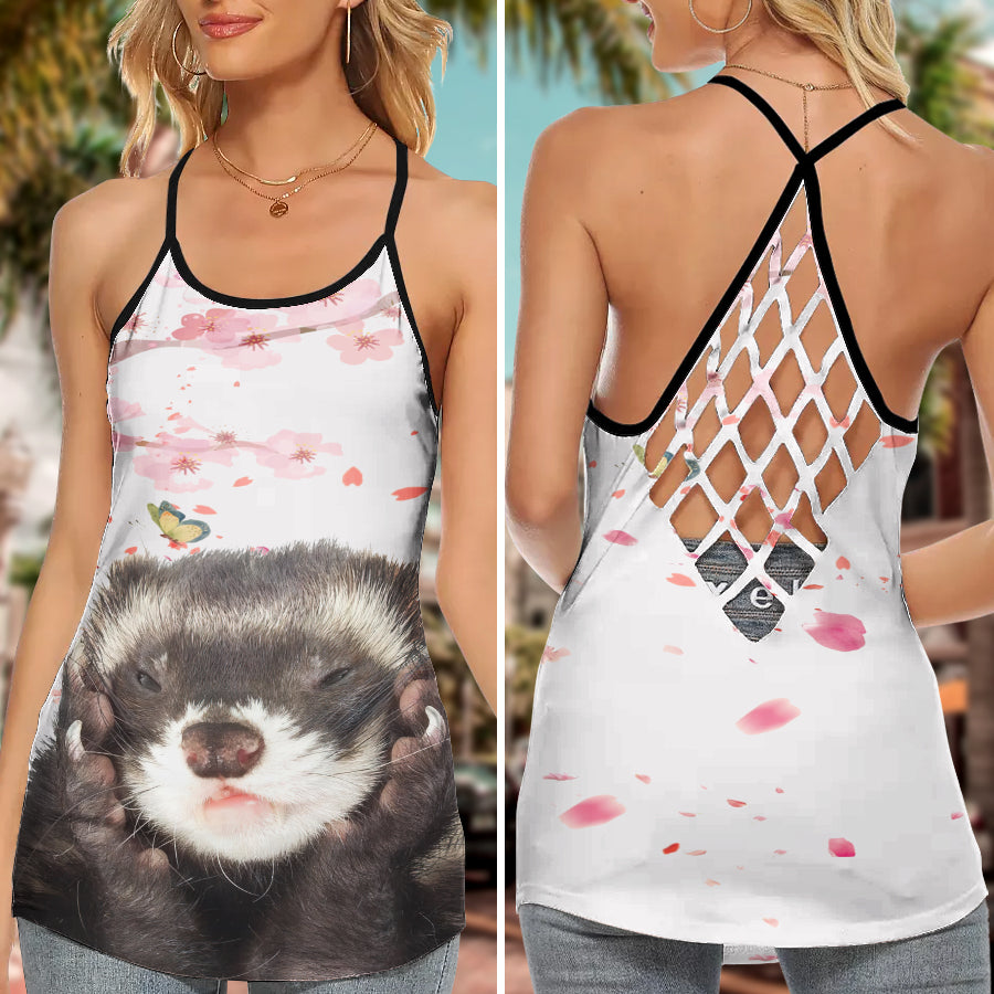 Ferret So Cute Hollow Tank Top For Yoga Workouts And Casual Wear