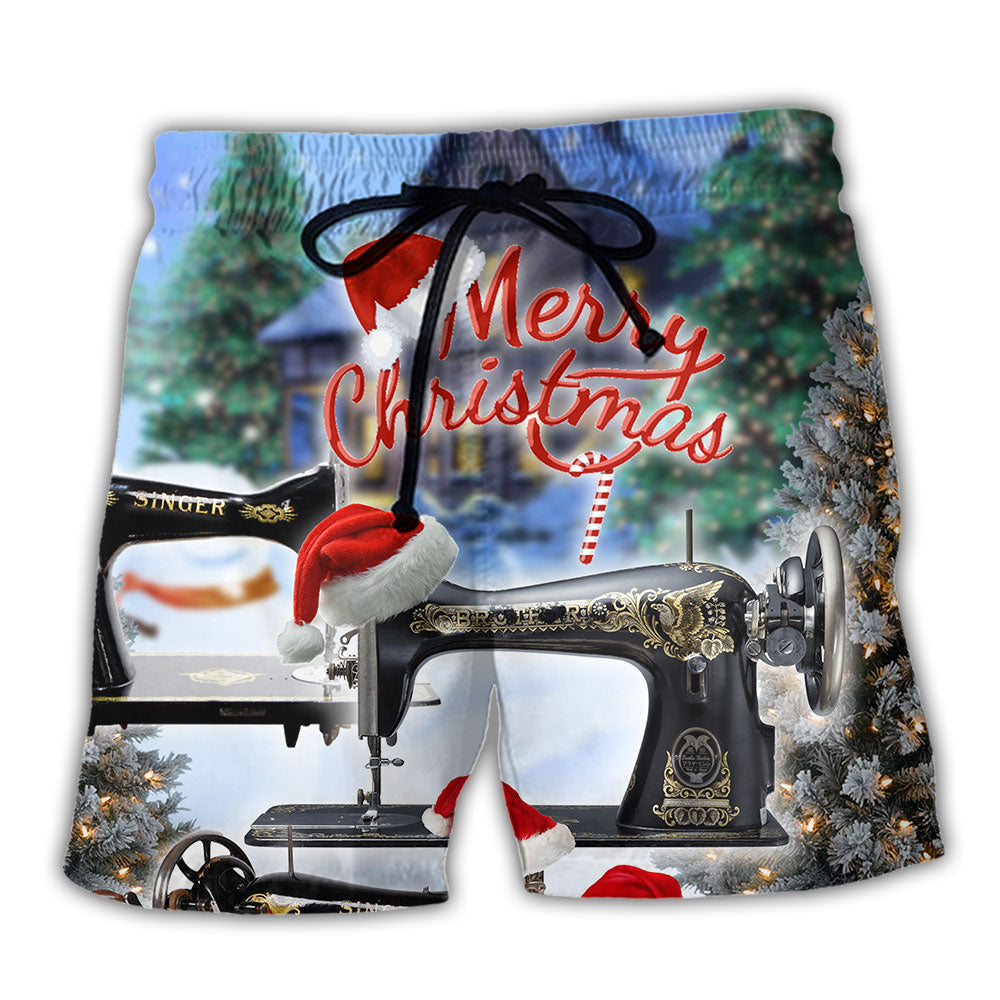 Sewing Machine Christmas Night Beach Shorts For Tropical Holidays And Leisure And Relaxation