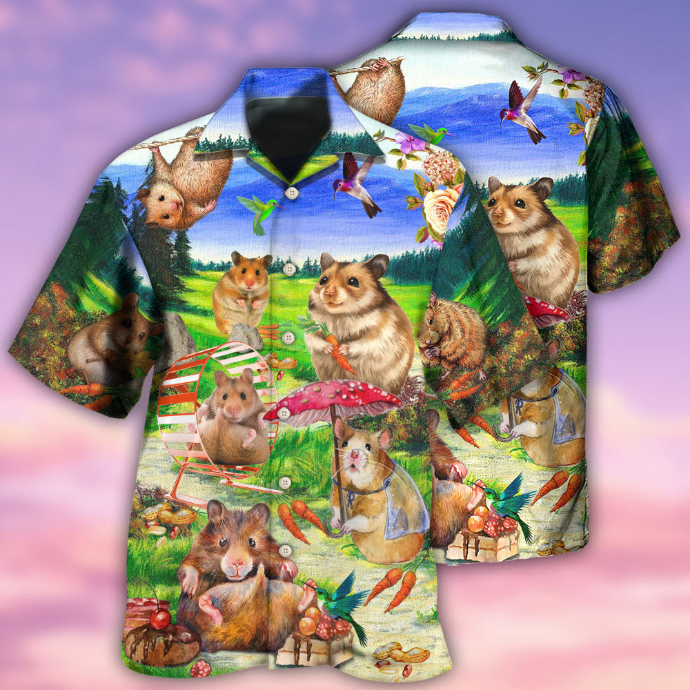 Happy Hamster Animals Eating Field Hawaiian Shirt Pattern View For Relaxed Warm Weather Outfits