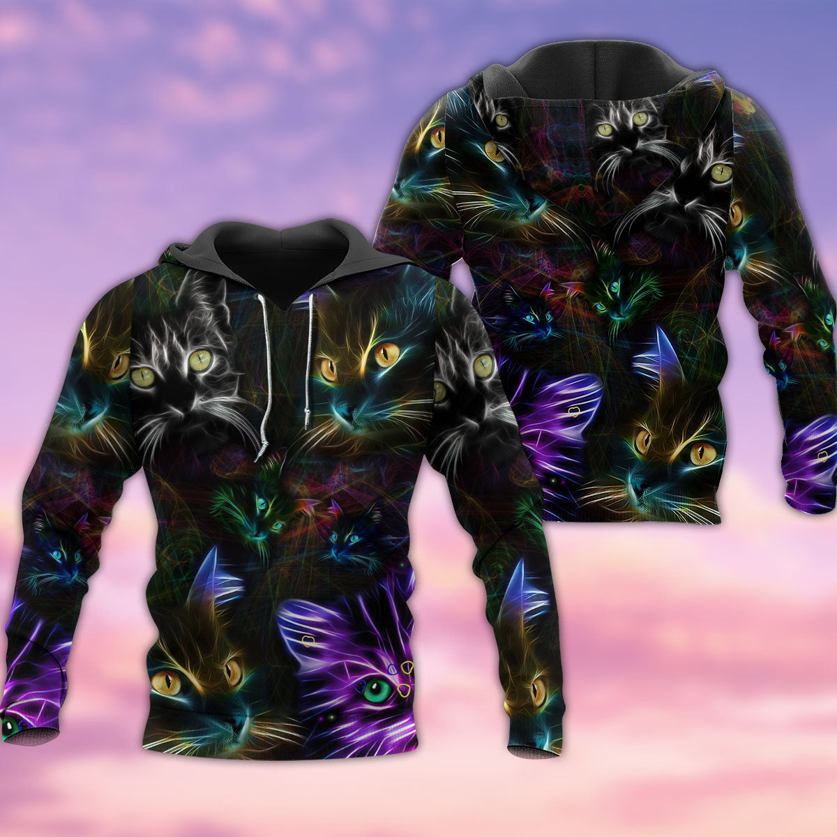 Neon Cat Darkness Hoodie For Pet Enthusiasts Weekend Outings And Relaxed Daily Style