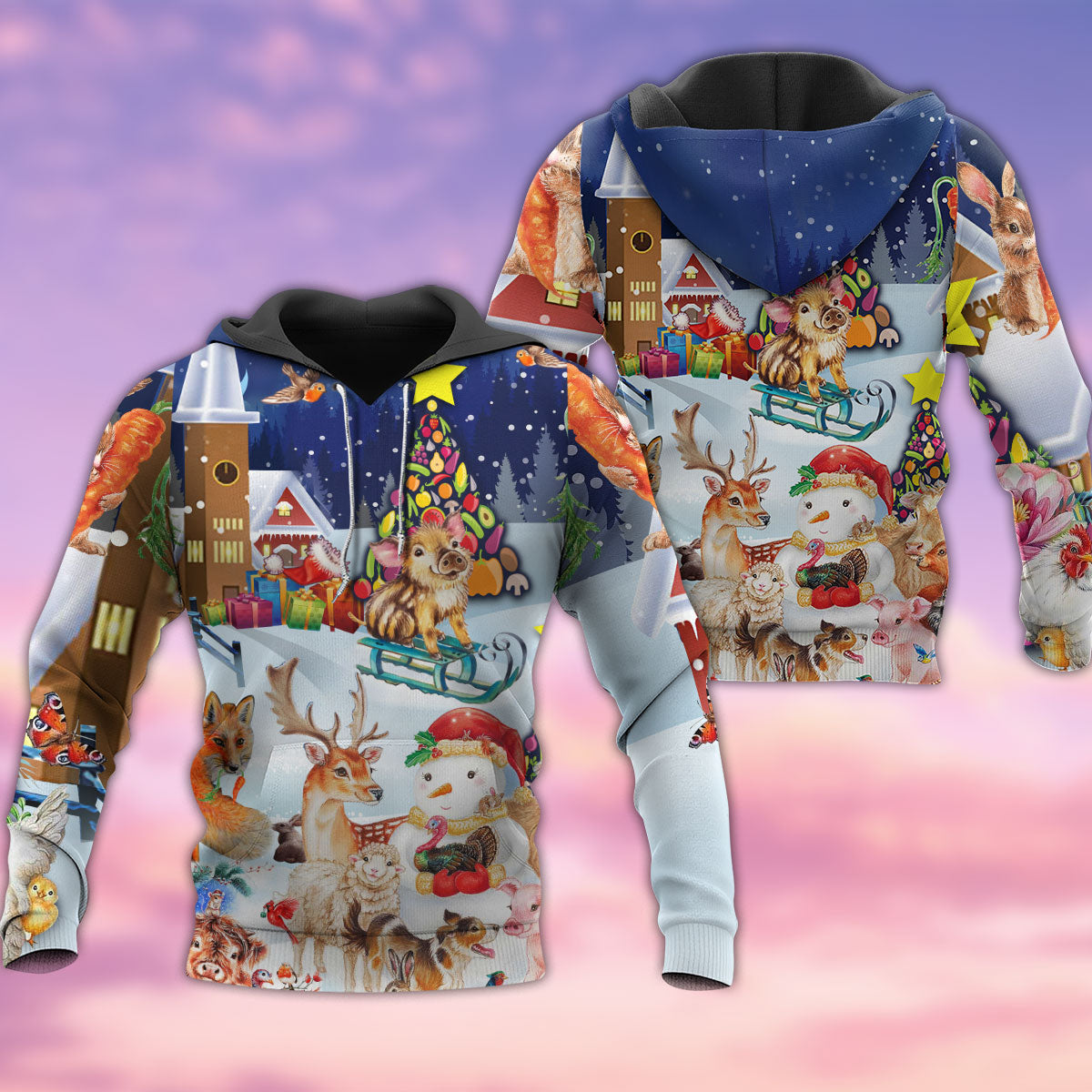 Happy Christmas Animals Night Hoodie For Holiday Parties Weekend Outings And Cheerful Gift Giving