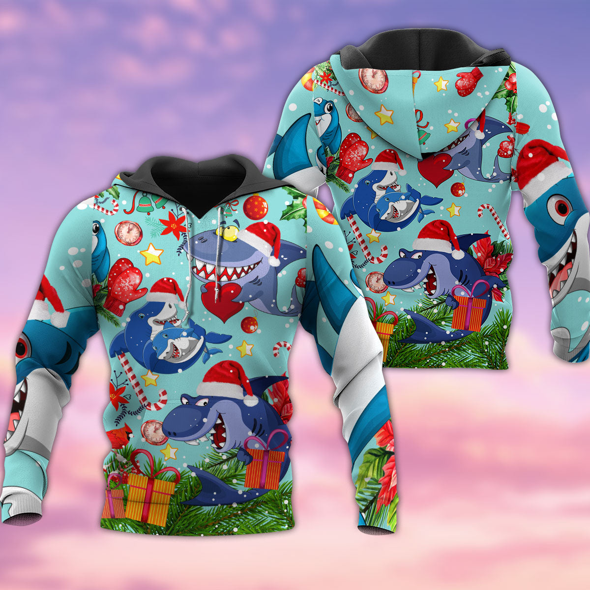 Christmas Sharks Ocean Love Hoodie For Holiday Vacations Winter Events And Everyday Comfort