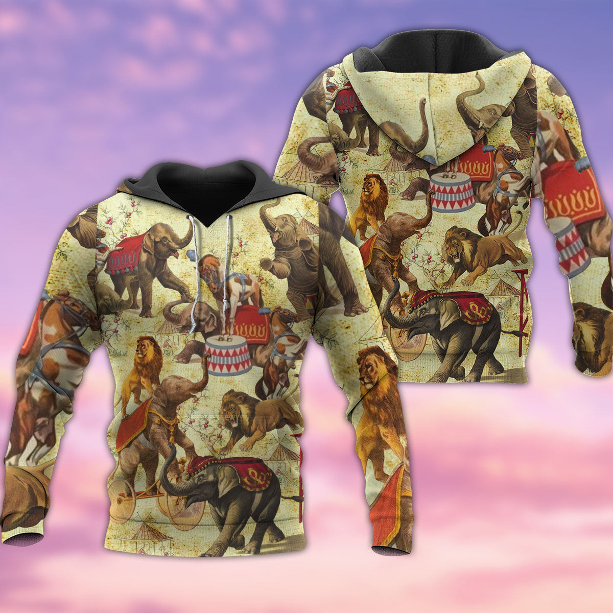 Vintage Elephant Circus Fun Hoodie For Nature Lovers Casual Travel And Comfortable Layering