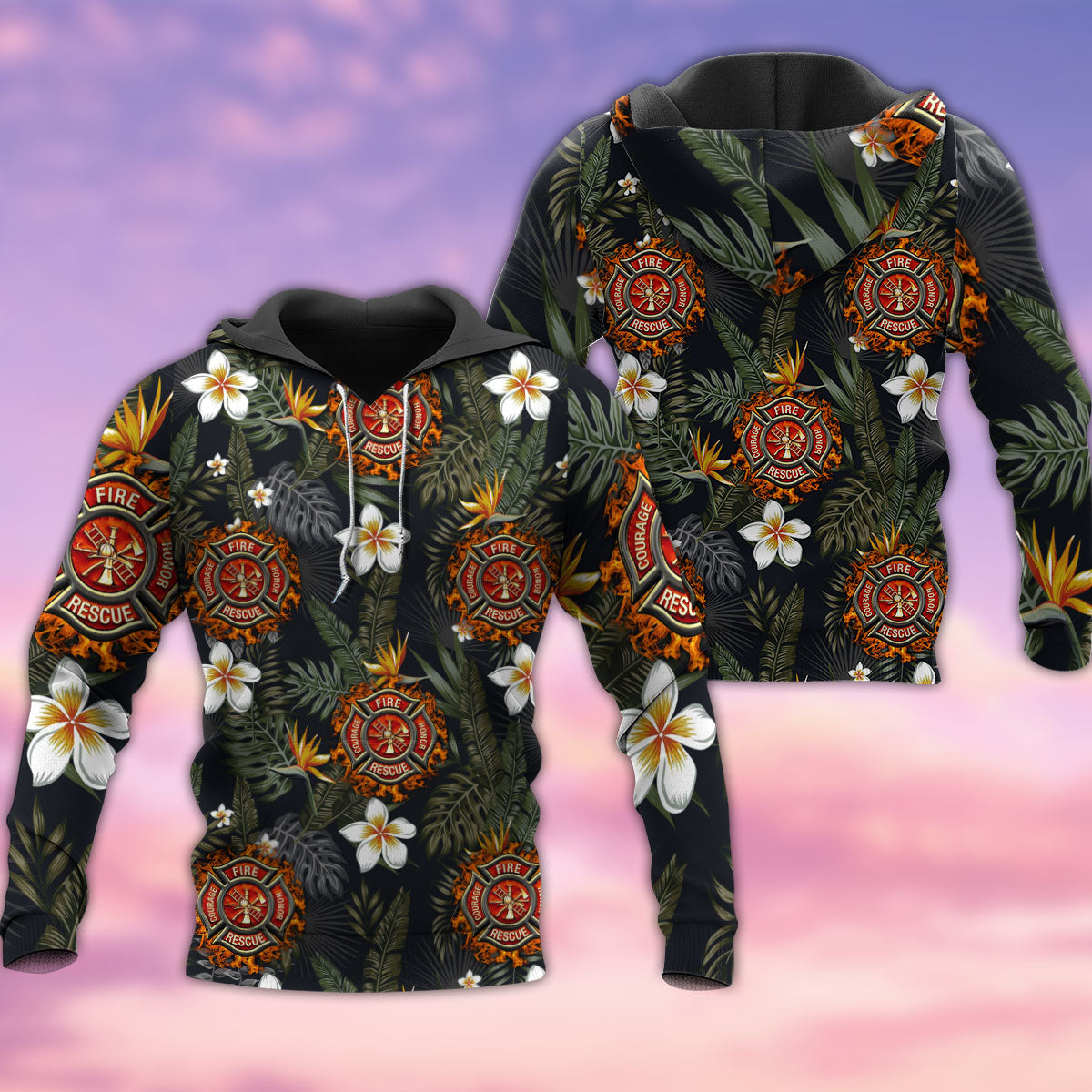 Floral Firefighter Love Hoodie For First Responder Tributes Daily Wear And Thoughtful Gifts