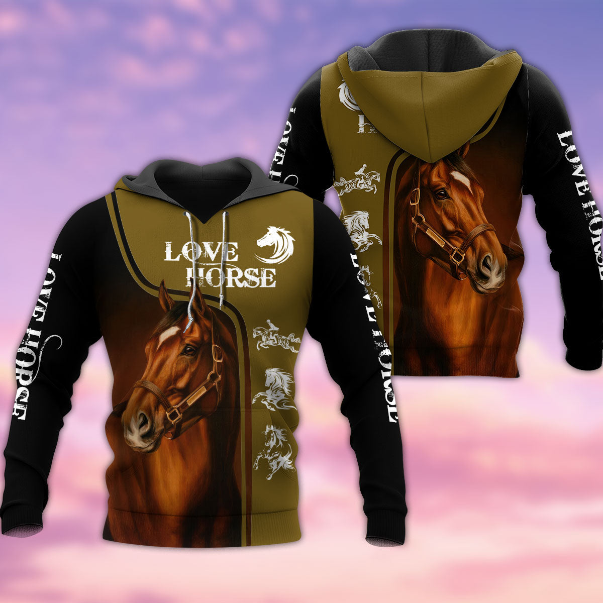 Green Horse Love Hoodie For Horse Inspired Streetwear Holidays And Comfortable Outfits