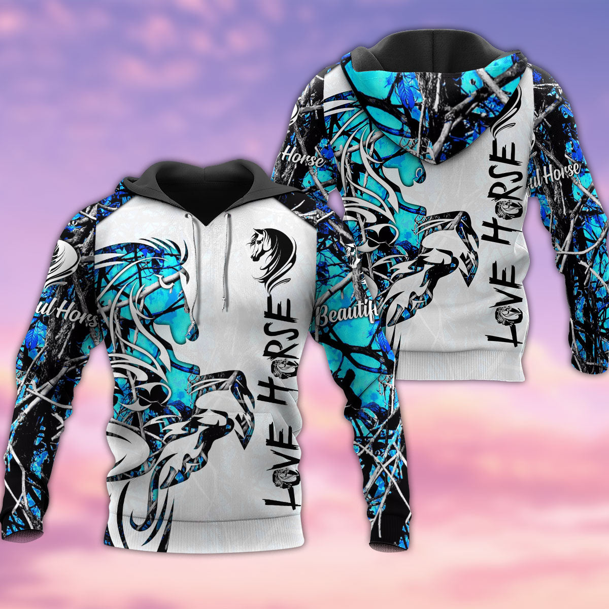 Blue White Horse Love Life Hoodie For Equestrian Enthusiasts Casual Wear And Weekend Travel