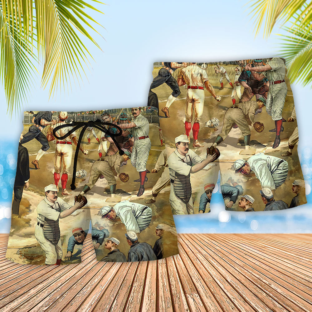 Vintage Baseball Beach Shorts Pattern Detail For Beachside Relaxation And Distinctive Seasonal Style