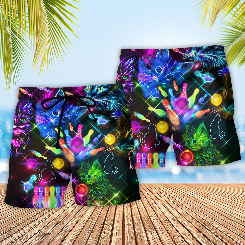 Bowling Cat Friends Beach Shorts Pattern Detail For Warm Weather Comfort And Comfortable Resort Style