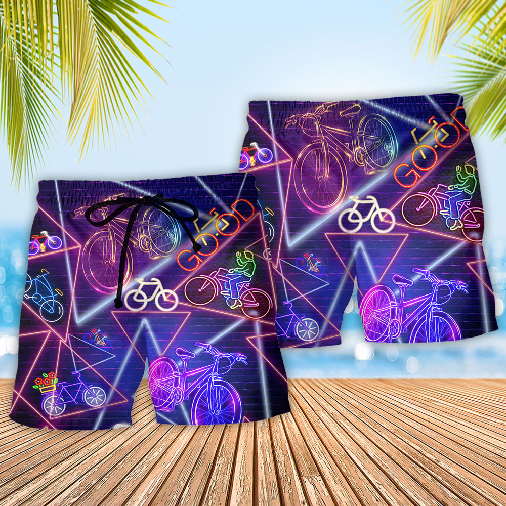 Neon Purple Bike Beach Shorts Pattern Detail For Sunny Day Activities And Casual Outdoor Comfort
