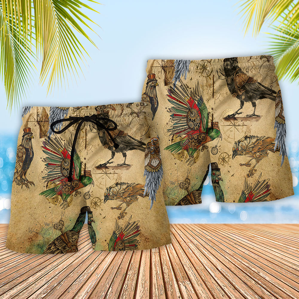 Bird Freedom Vintage Beach Shorts Pattern Detail For Outdoor Activities And Bright Summer Outfits