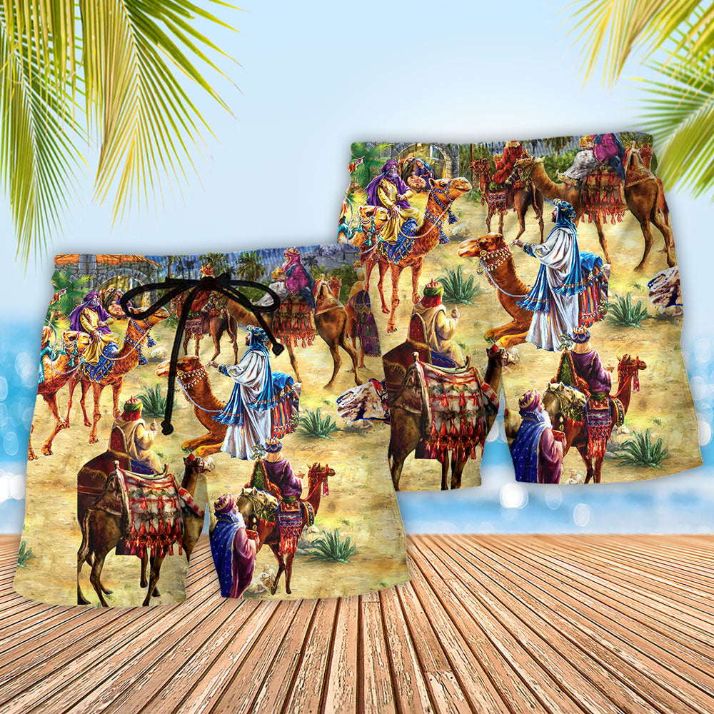 Camel Blue Sky Beach Shorts Pattern Detail For Holiday Travel And Laid Back Daily Wear