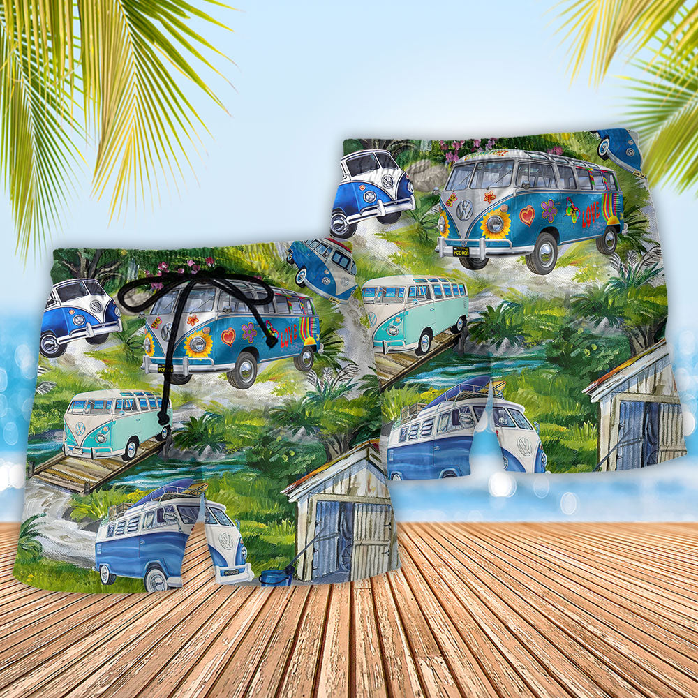 Camping Bus Outdoor Beach Shorts Pattern Detail For Sunny Day Activities And Leisure And Relaxation
