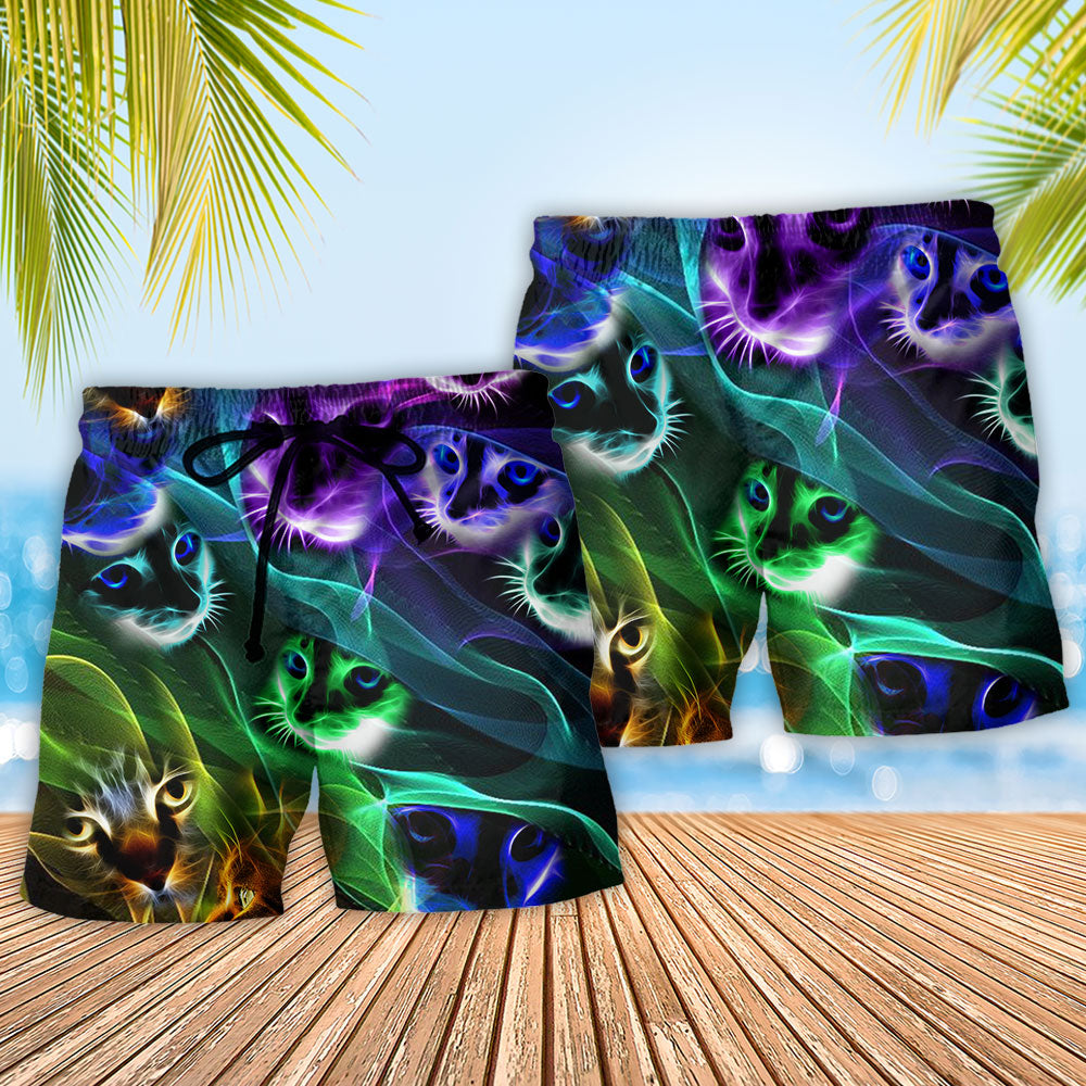 Neon Flash Cat Beach Shorts Pattern Detail For Cruise Vacations And Everyday Comfort