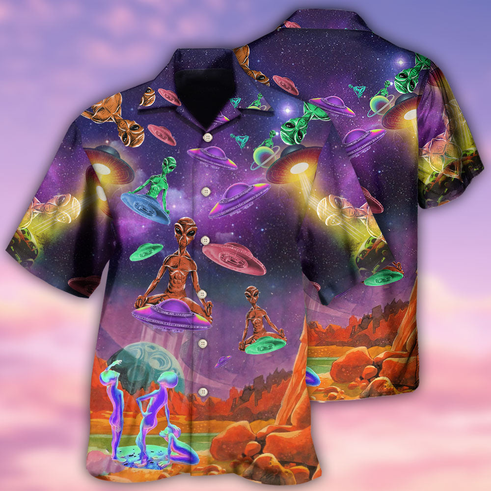 Alien Galaxy Awesome Ufo Hawaiian Shirt Artwork Detail For Resort Trips And Outdoor Activities