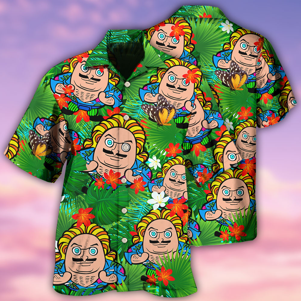 Tropical Floral Comics Figure Blooming Hawaiian Shirt Artwork Detail For Resort Trips And Outdoor Activities