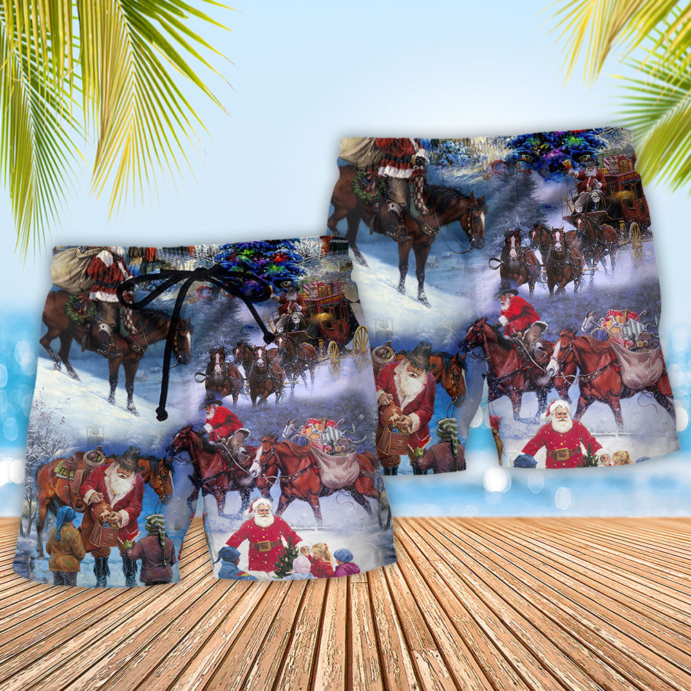 Santa Cowboy Christmas Family Beach Shorts Pattern Detail For Coastal Leisure And Thoughtful Gift Giving